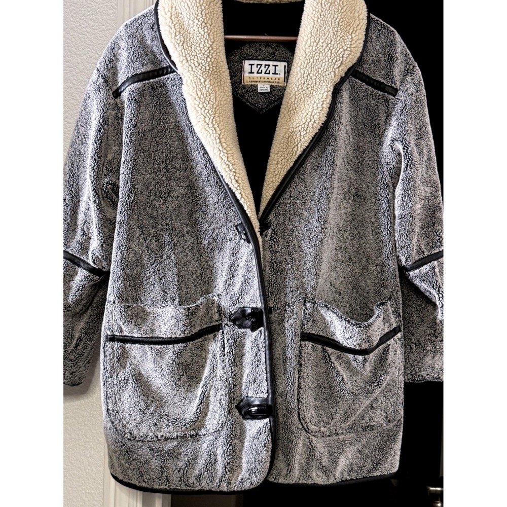 Vintage 90s IZZI Rothschild Salt & Pepper Sherpa Chore Utility Coat Unisex S